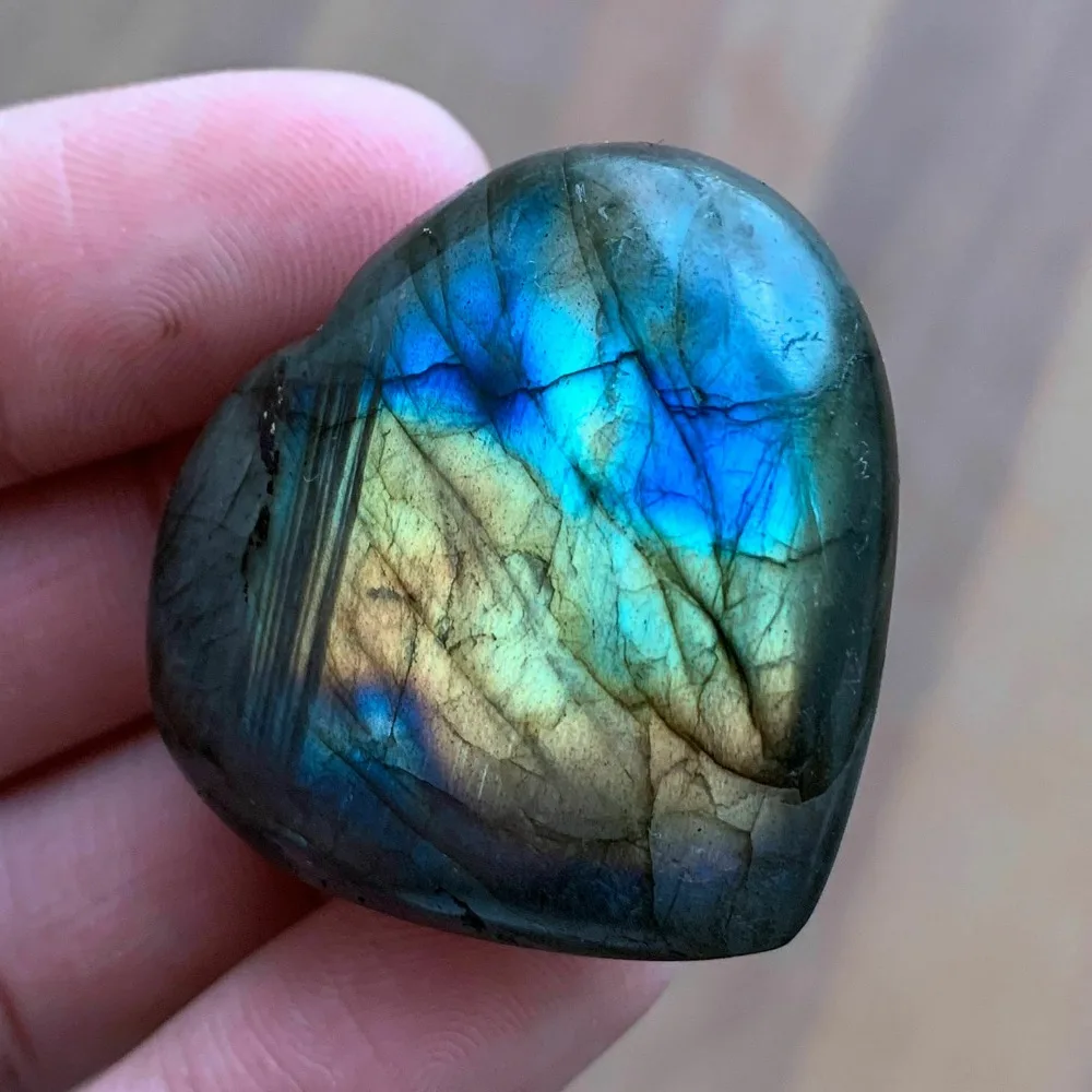 

2pc Natural Labradorite Heart Polished Quartz Crystal Rock Madagascar