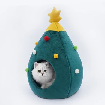 

Non-deformation authentic cattery pet kennel small dog Christmas tree winter warm closed creative cat room Warm and comfortable