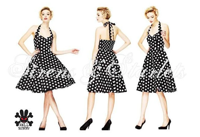 Aliexpress.com Acheter D\u0027été de Style rétro Audrey Hepburn robes femme Vintage 60 s 50 s robe Big Swing Polka Dot Backless Rockabilly robe Plus taille de