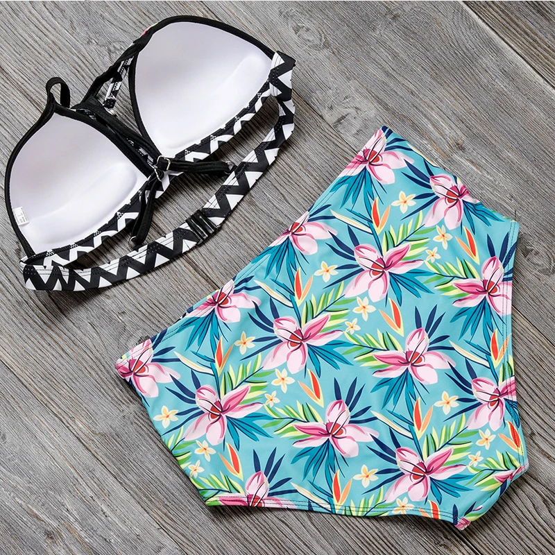 2017 New Bikinis High Waist Swimsuit Women Push Up Swimwear Women Sexy Print Brazilian Bikini Set Beach Bathing Suits Swim Wear