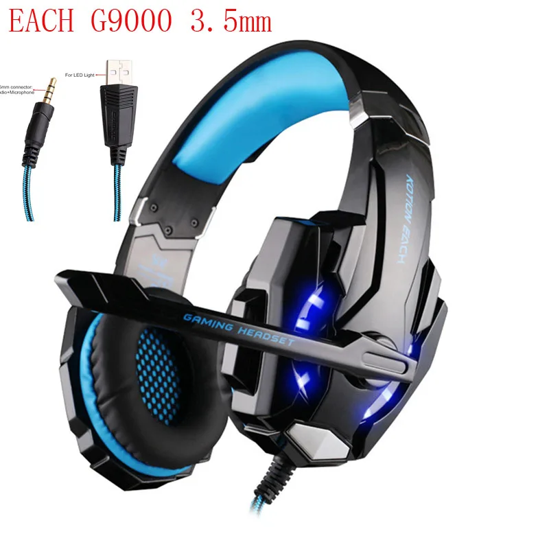 Best KOTION EACH G9000 3.5mm Game Gaming Headphone Headset Earphone Mic LED Light for Laptop Tablet PS4 Mobile Phones Pc Gamer