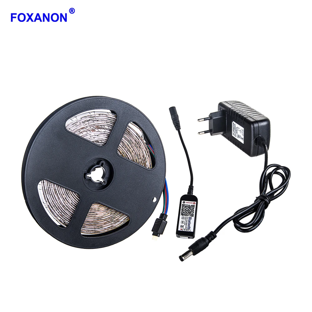 

Foxanon DC12V RGB LED Strip SMD 5050 60LEDs/M Flexible LED Lights tira led Tape Bluetooth 24Key Controller Power Supply Adapter