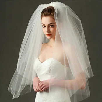 

70cm Short Bridal Ribbon Head Veil Simple White Tulle Multi Layers Women Hair Veil Bride Wedding Hair Accessories JL