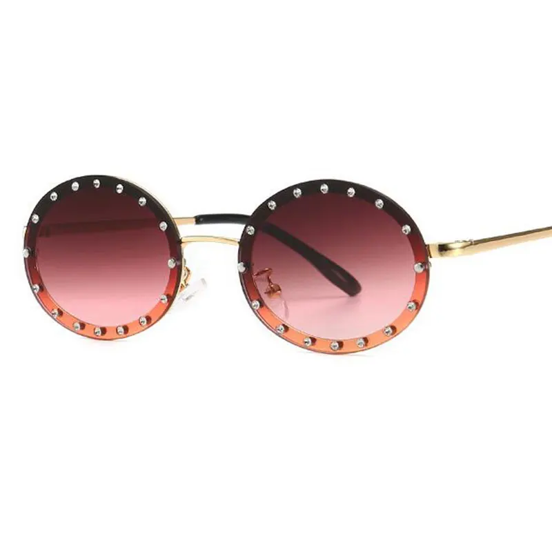 Винтажные Ретро Круглые бриллиантовые декоративные маленькие овальные солнцезащитные очки мужские роскошные брендовые солнцезащитные очки для женщин прозрачные красные очки UV400