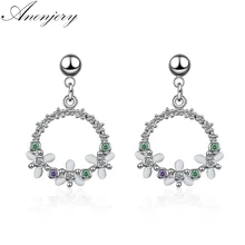 Anenjery корейский стиль 925 пробы серебро циркон круглый венок серьги для женщин Девушка подарок pendientes brincos S-E609