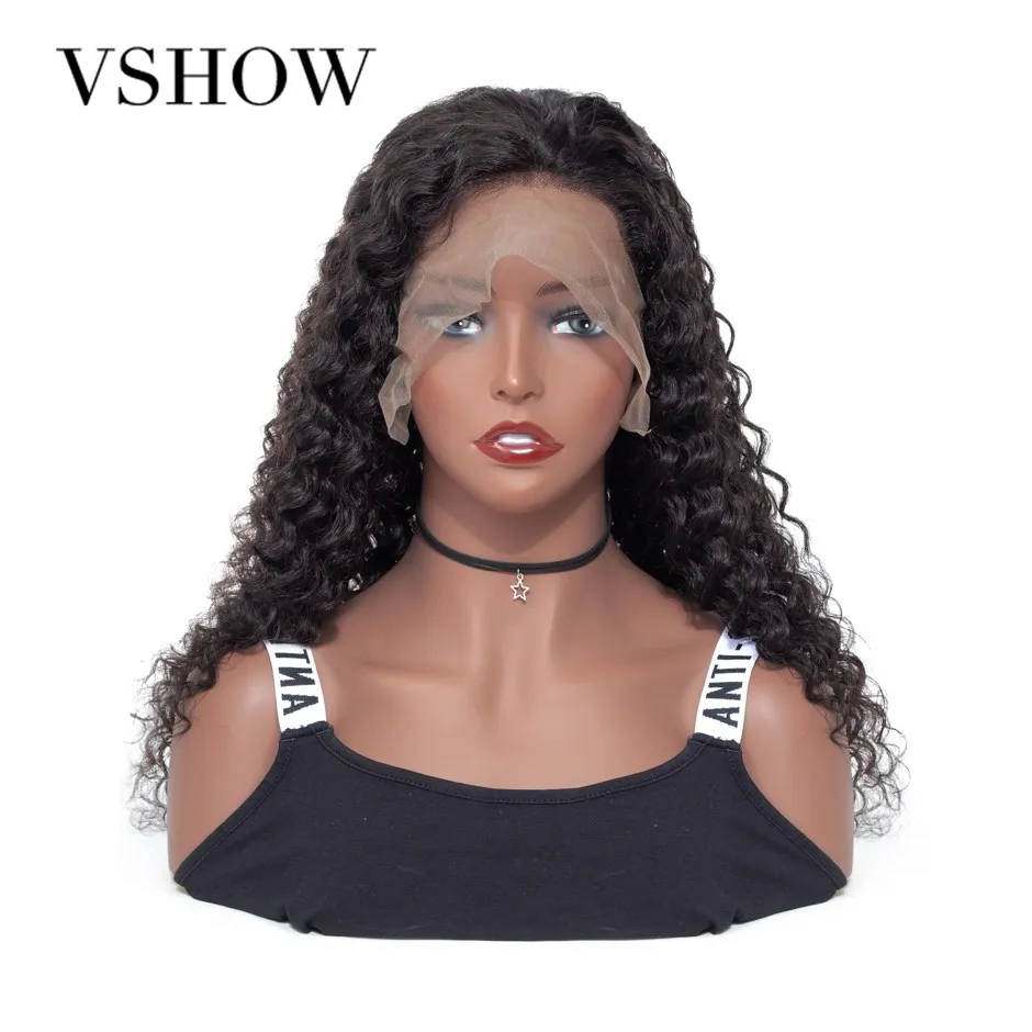 

VSHOW Peruvian Deep Wave Wigs 100% Human Hair Wigs 13*4 Lace Front Wig With Baby Hair Natural Color 130% Density Remy Hair