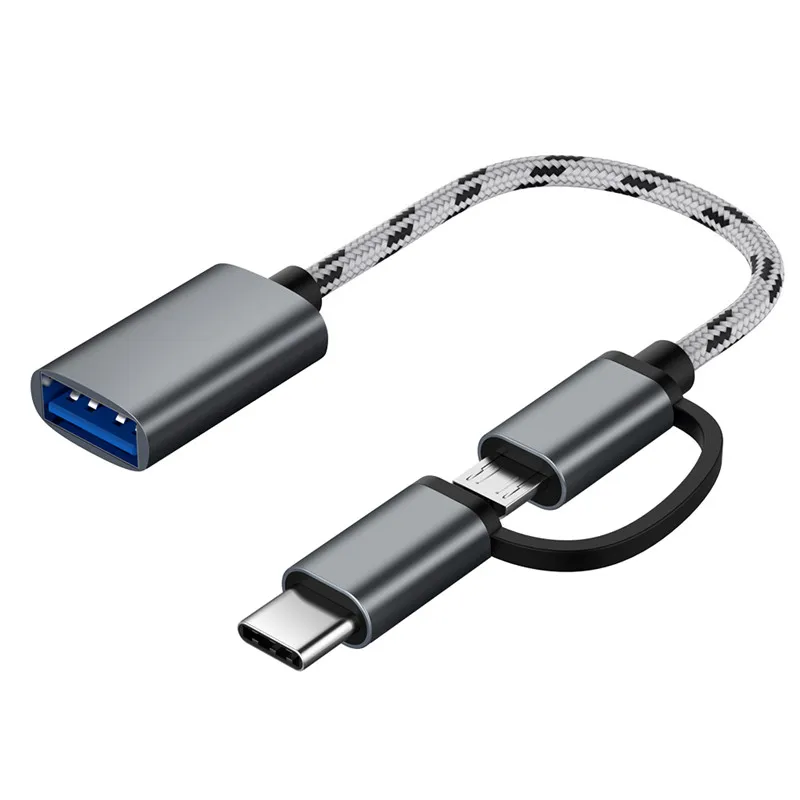 2 в 1 USB 3,0 OTG кабель с нейлоновой оплеткой Micro usb type C адаптер для синхронизации данных и зарядки для samsung One Plus MacBook USBC type-C OTG