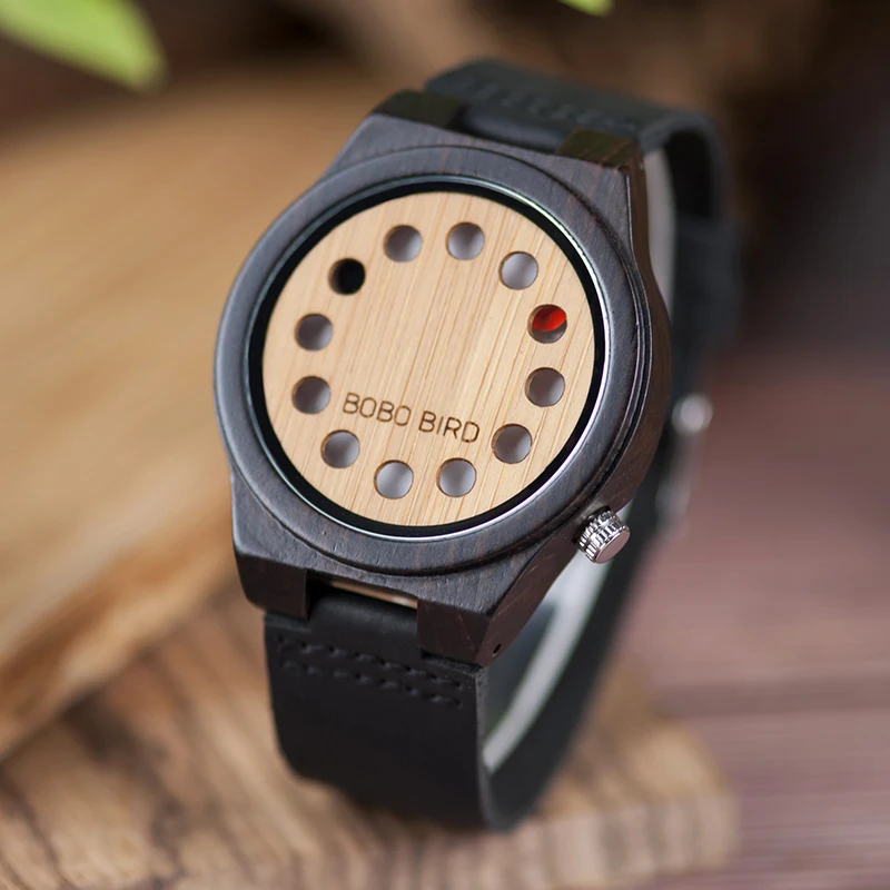 BOBO BIRD Ebony Men Watches Wood L-B17 Japanese Movement Quartz Custom Logo Uomo Orologio