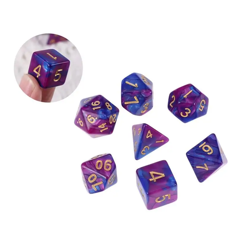 7 шт. многогранные кубики Непрозрачный акрил количество игры фиолетовый и синий кости набор для плитки игры настольные игры игра новое поступление
