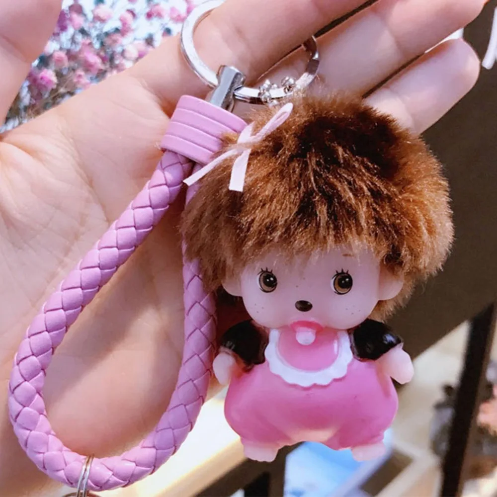 Dower Me Monchichi Keychain Kiki Dolls Women Handbag Pendant Car Key Ring chaveiro Charm Brand