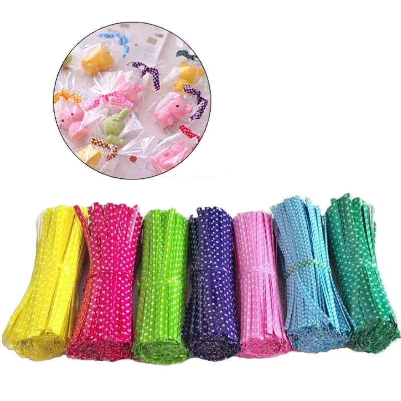 

100pcs 9cm Wire Metallic Twist Ties For Cello Candy Bag Steel Baking Packaging Ligation Lollipop Dessert Sealing Twist Tie8A1023