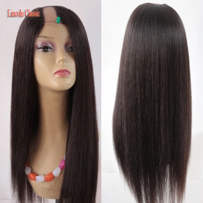 Wholesale Price Soft U Part Wig Yaki Straight Human Hair Peruvian Virgin Human Hair Upart Wig Straight Style Middle Part U Space