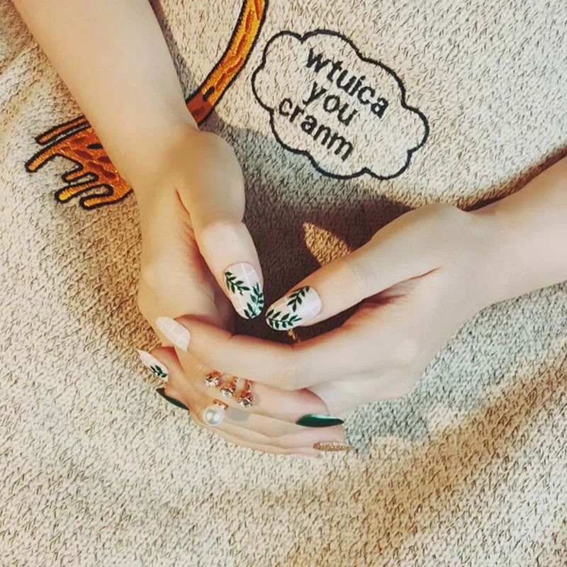 Diy Girls Summer Fashion False Nails Dark Green Jump Color Pink Diy Girls Summer Fashion False Nails Dark Green Jump Color Pink