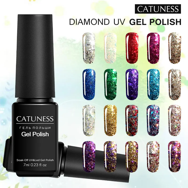 

CATUNESS Glitter Star Diamond UV Gel Varnish Soak Off Nail Gel Polish Manicure Sticker Shine Platinum Gel Nail Lacquer