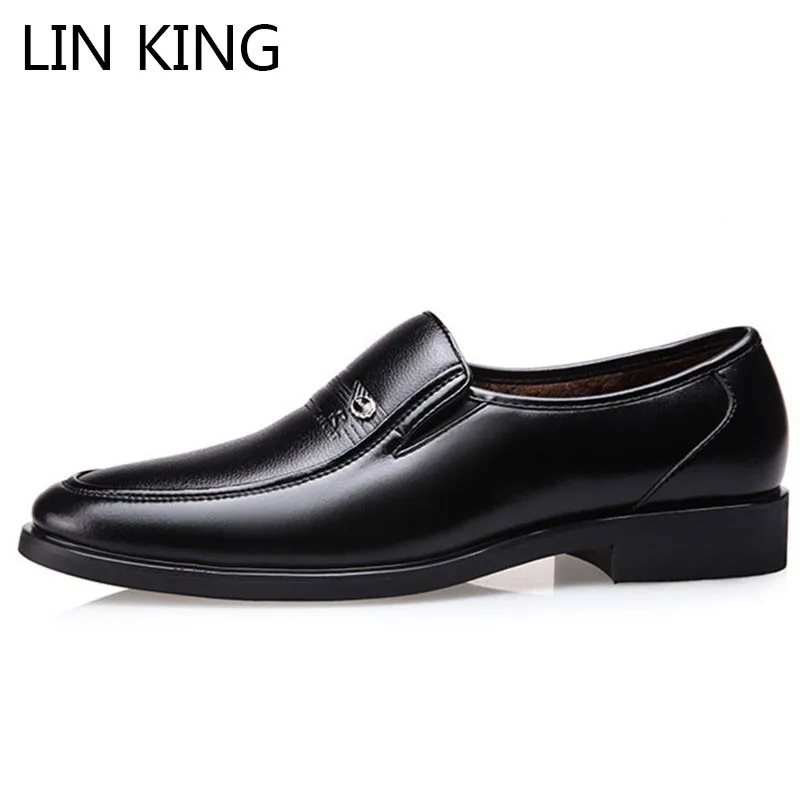 

LIN KING Men Winter Casual Cotton Shoes Warm Plush Office Work Formal Shoes Slip On Low Top Wedding Party Dress Shoes For Male