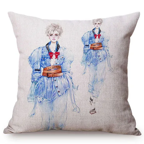European Chic Woman Fashion Show Style Linen Cotton Sofa Pillowcase Beautiful Girl Room Decoration Cushion Cover Drop Shipping K106-6