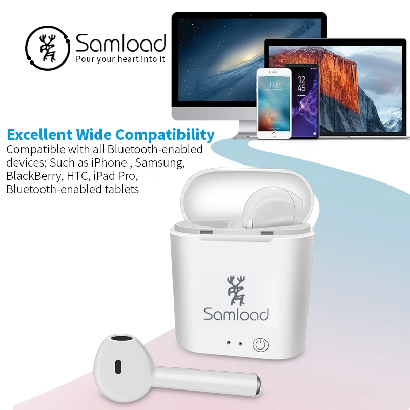 Samload Bluetooh Earphone Earbuds i7 TWS Stereo Earphone Wireless Music Headset Sport For Apple iPhone 6 Xiaomi Huawei Android