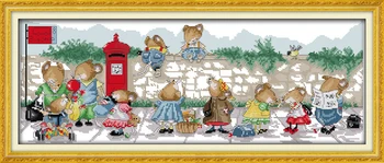 

The mice waiting for the bus counted printed on fabric DMC 14CT 11CT Cross Stitch kitsembroidery needlework Sets Home Decor