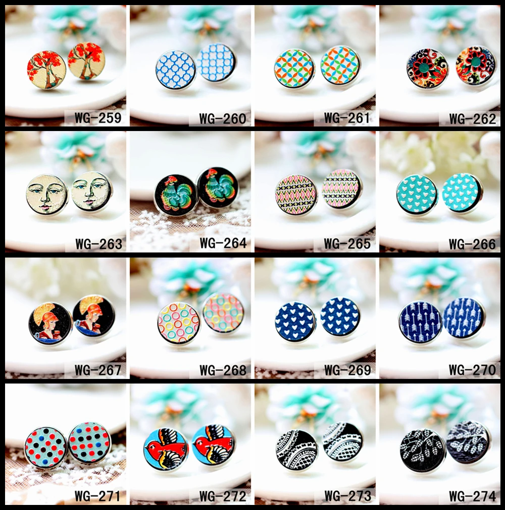 

10PCS 259-274 16mm Unique 3D Embossed Round Coloured Drawing pattern Laser Cut wood Cabochon DIY for Hair pins WG