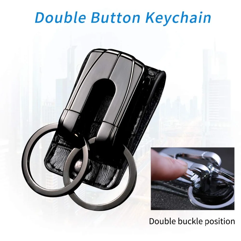 

Zinc Alloy KeyChain with double key chain rings Wearable style keychain Genuine Leather Business keychain for kinds keys