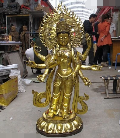 

005845 43"Tibet Temple Bronze Gild Eight Hand Arm kwan-Yin Avalokitesvar Buddha Statue