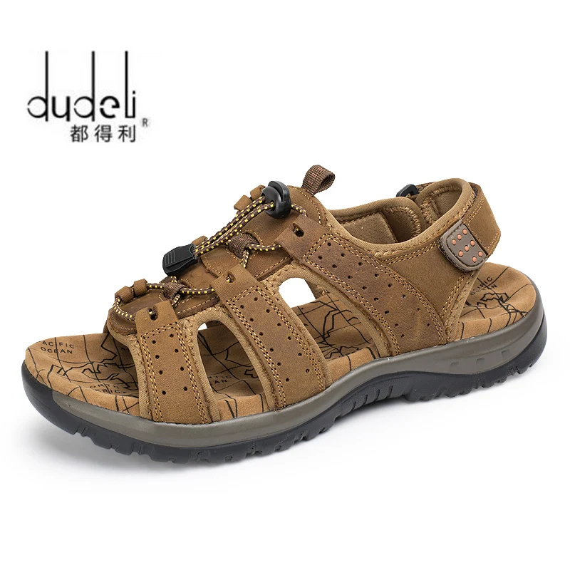 

DUDELI Brand Genuine Leather Sandals Summer Men Shoes Large Size Men'S Sandals Rubber Sole Men Shoes Beach Big Size Slippers