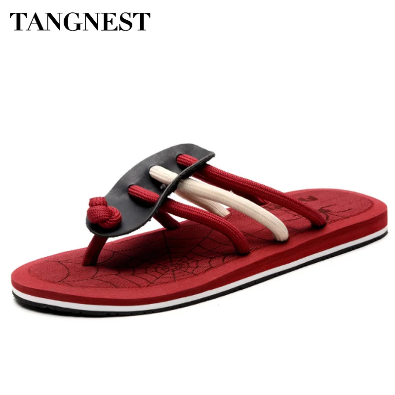 Tangnest/2018 летние мужские вьетнамки нескользящие модные пляжные шлепанцы в