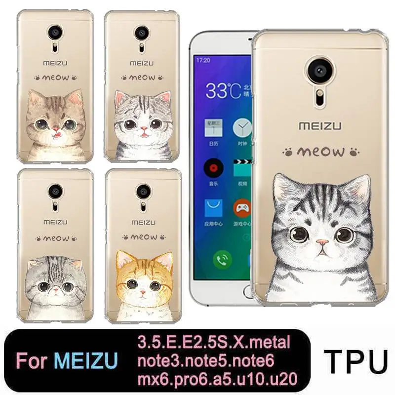 QMSWEI TPU Soft Phone Case For Meilan MX6 pro6 u10 u20 E2 m3 M5 M5s metal note3 Clear Cute Cartoon Print Cat Cover Free shipping |