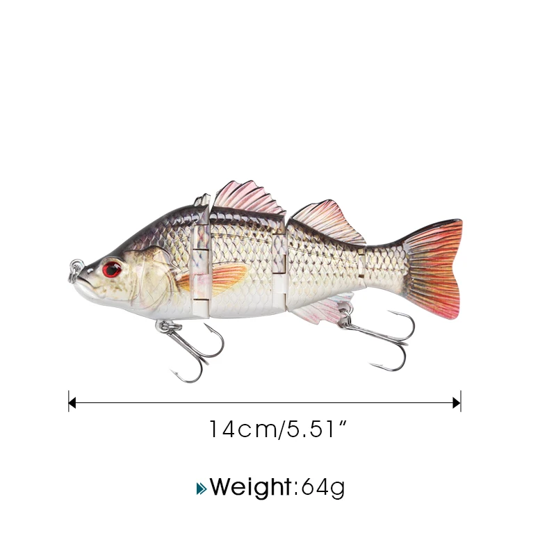 DONQL, 1 шт., приманка для рыбалки, искусственная приманка, 4 секции, 84 г, 21 г, 18 см, 14 см, плавающая приманка, рыболовные воблеры, кренкбейт, 3D глаза, тройные Крючки - Цвет: 14cm 64g