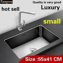 Квартира кухня ручная раковина одинарная мойка сделать блюда стандарт 304 нержавеющая сталь Горячая маленький 550x410 мм