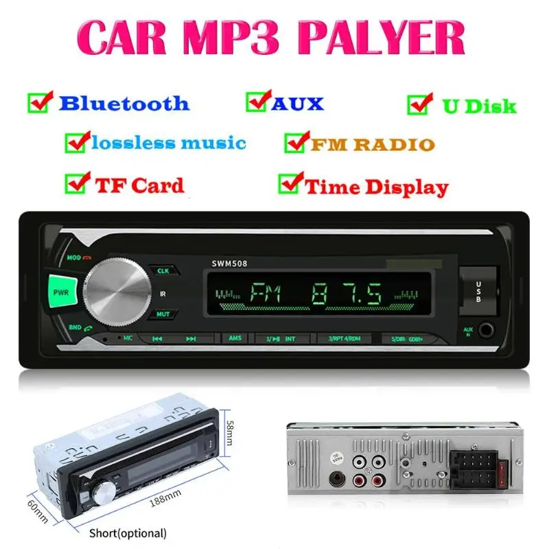 

508 Bluetooth Car Stereo MP3 Player AUX USB Audio Copy Radio In Dash Head Unit Equipped with Radio and Colorful Lighting