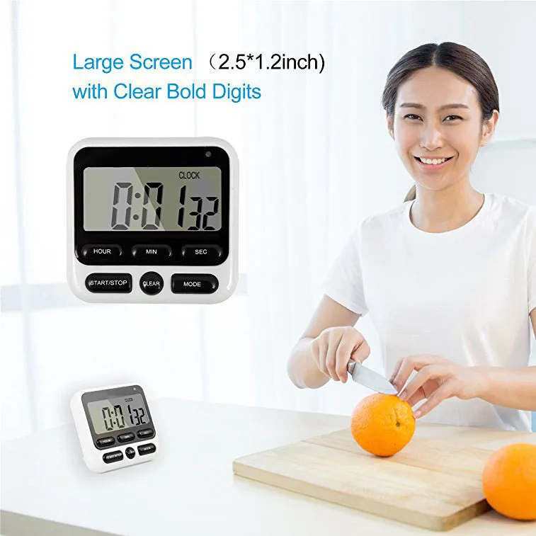 Loskii KC-05 Upgraded 24-Hours Digital Kitchen Clock Cooking Timer Countdown Multifunction with Big Digits Loud Alarm Magnetic Backing Stand Memory for Cooking Baking Exercise