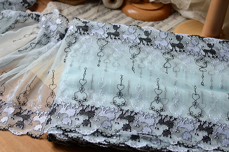 

2m/lot 24Cm Exquisite light blue mesh embroidery lace trim bilateral embroidery lace accessories / baby clothing lace SC570