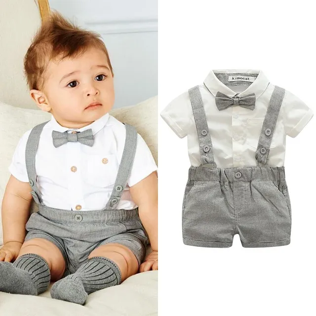 Spring Summer Style Newborn Kids Baby Boys Short Sleeve T shirt Tops + Bib Pants 2PCS Outfits