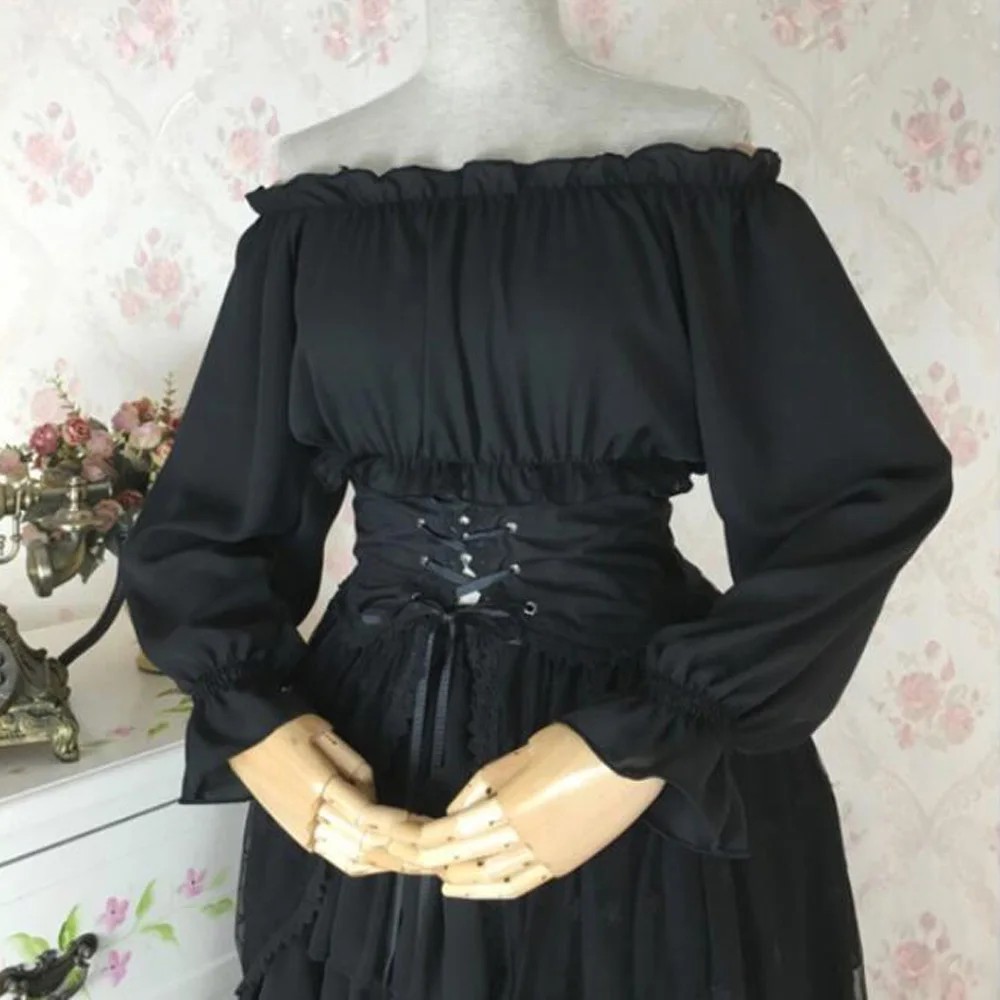 

Women Retro Blouse Casual Long Sleeve Off Shoulder Tops Vintage Evening Party Victorian Steampunk Gothic Shirts Chemise