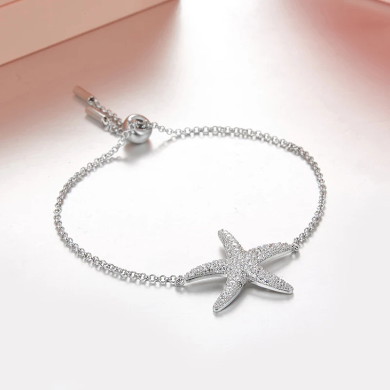 

925 Sterling Silver Micro-inlaid Zircon Fashion Starfish Bracelet Jewelry Fits Monaco Jewelry with Women Party Gifts