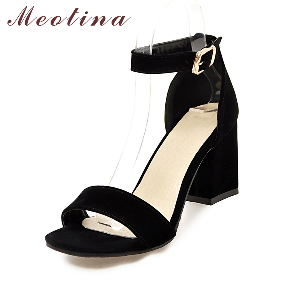 Meotina Women Shoes Sandals Summer Ankle Wrap Sandals High Heels Chunky High Heel Work Shoes Black