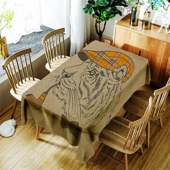 

Retro Tablecloth Creative Animal Modeling Tiger Lion Pattern Polyester Comfortable Waterproof Table Cloth Cover for Home