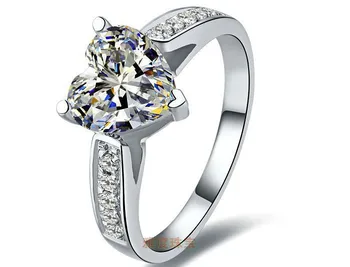 

14K Female Ring Heart Shape Micro Paced 1CT Solid White Gold NSCD Quality Diamond Ring for Women Wedding Jewelry