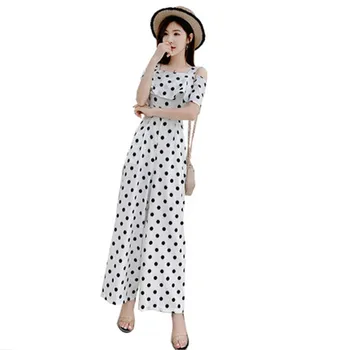 

2019 Women New Summer Elegant Ruffles Off Shoulder Jumpsuit Female Polka Dot Wide Leg Overall Lady Streetwear Slim Playsuit Z242