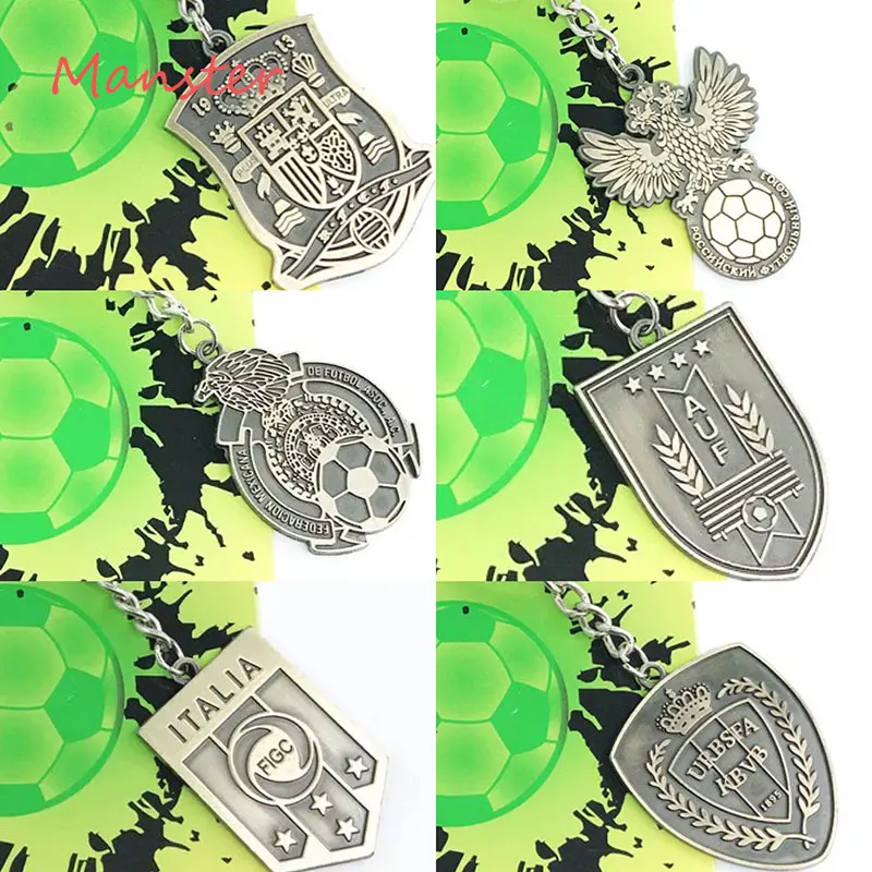 

Football Team Vintage Key Chains Italy France Russia Germany Spain Portugal Soccer Team Logo Keychains Souvenir Fans Key Ring