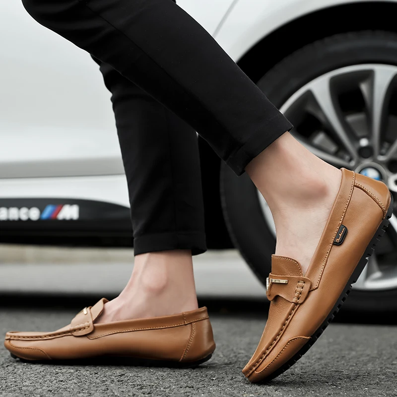 

2019 peas shoes men's leather casual shoes a pedal lazy shoes
