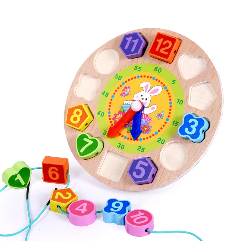Детский деревянный игрушечный Будильник дети мультфильм Животные модель цифровой струны Монтессори раннего образования развивающие игрушки подарки