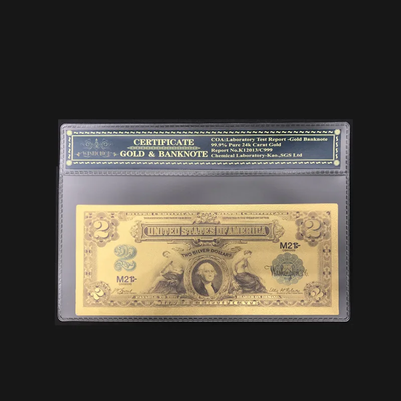 Хорошая серия 1899,$2, два доллара, серебро, сертификат, США, Золотая банкнота, тонкая, 24 К, Золотая фольга, примечание с пвх рамкой для коллекции