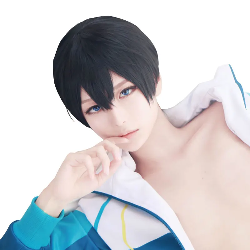 

HSIU NEW High quality Haruka Nanase Free! Cosplay Wig Short black Costume Play Wigs Halloween Costumes Hair free shipping