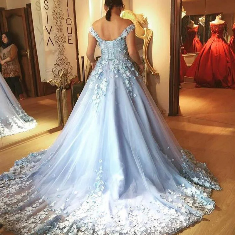 Бальное платье с открытыми плечами, длинные платья для выпускного вечера, великолепные синие цветы, официальная вечерняя одежда, вечерние платья на заказ