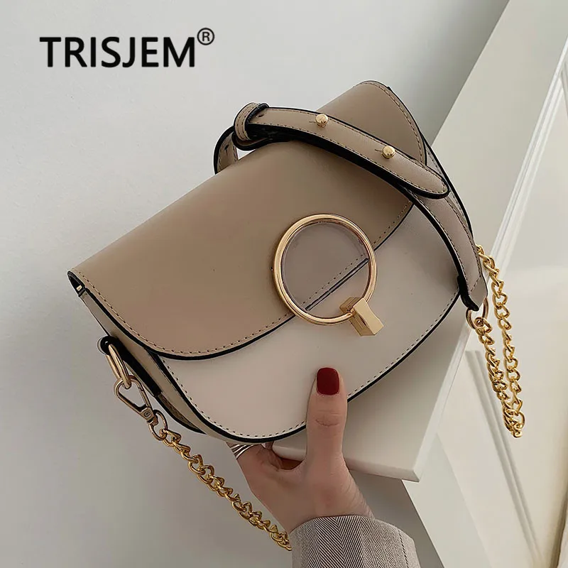 

2019 New Patchwork Chain Female Saddle Bag High Quality PU Leather Summer Bags for Women Female Messenger Bag Red Borse Da Donna