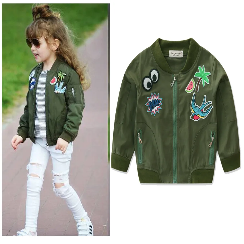 2019 Embroidered Baseball Suit Army Green Children's Wear Women's Short Jacket Printed | Детская одежда и обувь