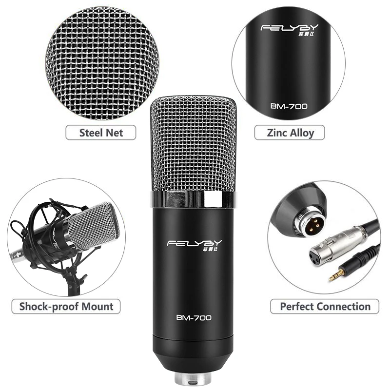FELYBY Новый BM700 ёмкостный микрофон профессиональный KTV караоке студия поддержка