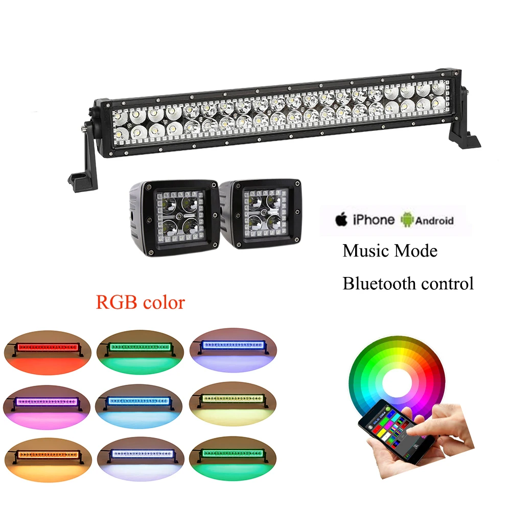 Nicoko 22"120W RGB Halo ring Straight LED Light Bar Head Lamp+2pcs Led